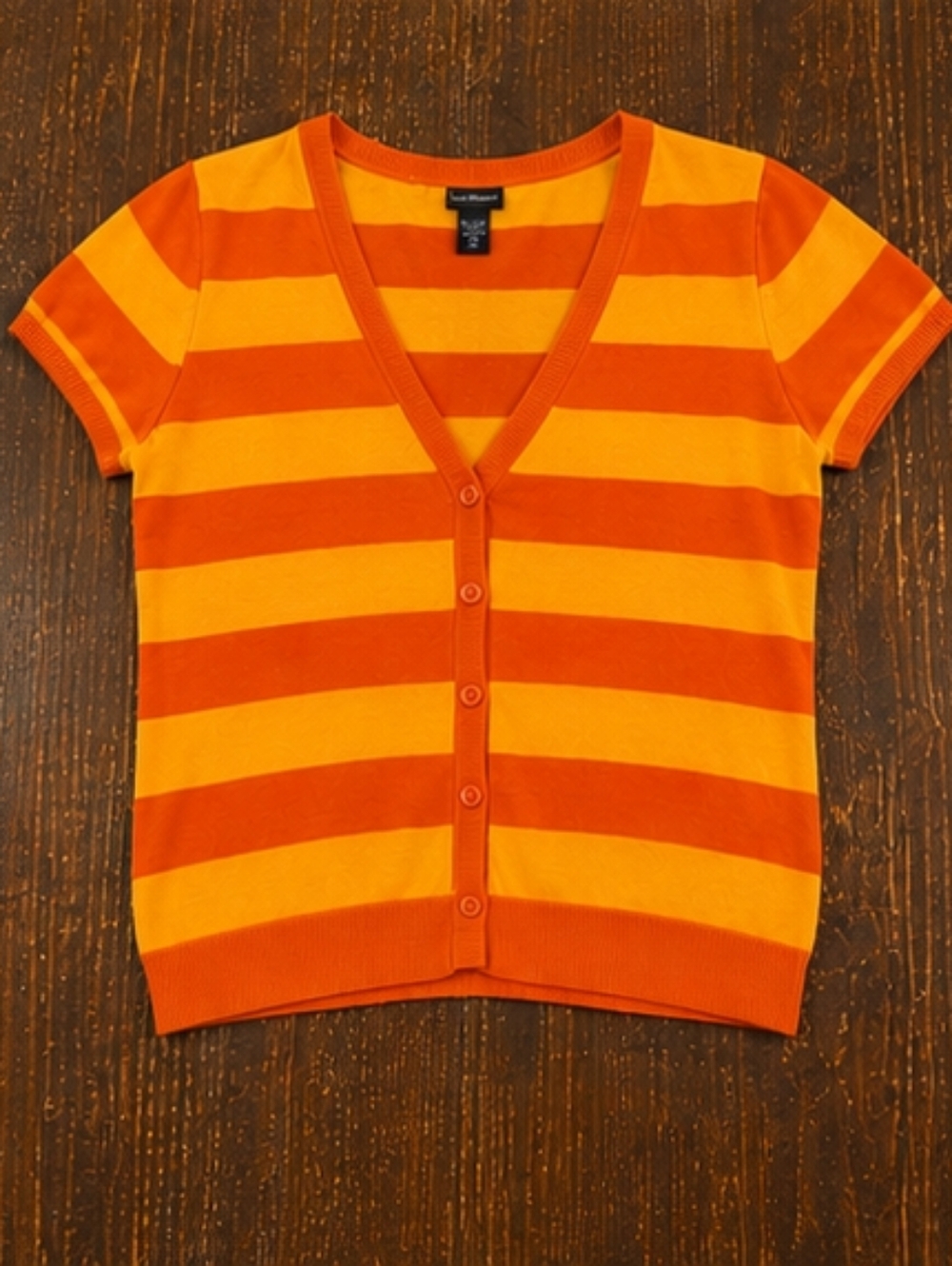 Orange and Yellow Striped Button-Up Top